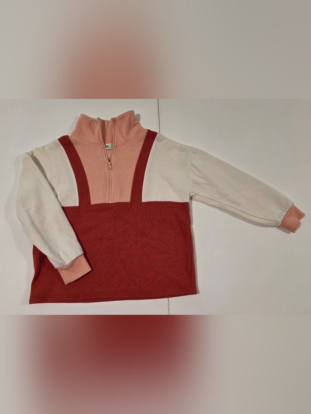 Girls BKE Colorblock Half-Zip Pullover in Coral, Rust & Cream Medium (10)